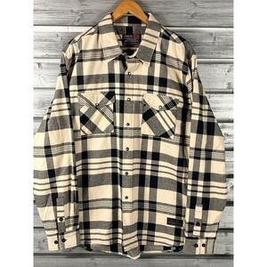 Troll Company Shirt Mens XL Beige Plaid Long Sleeve Button Up Flannel